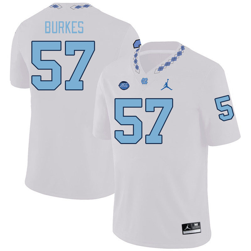 Men #57 Bo Burkes North Carolina Tar Heels College Football Jerseys Stitched-White